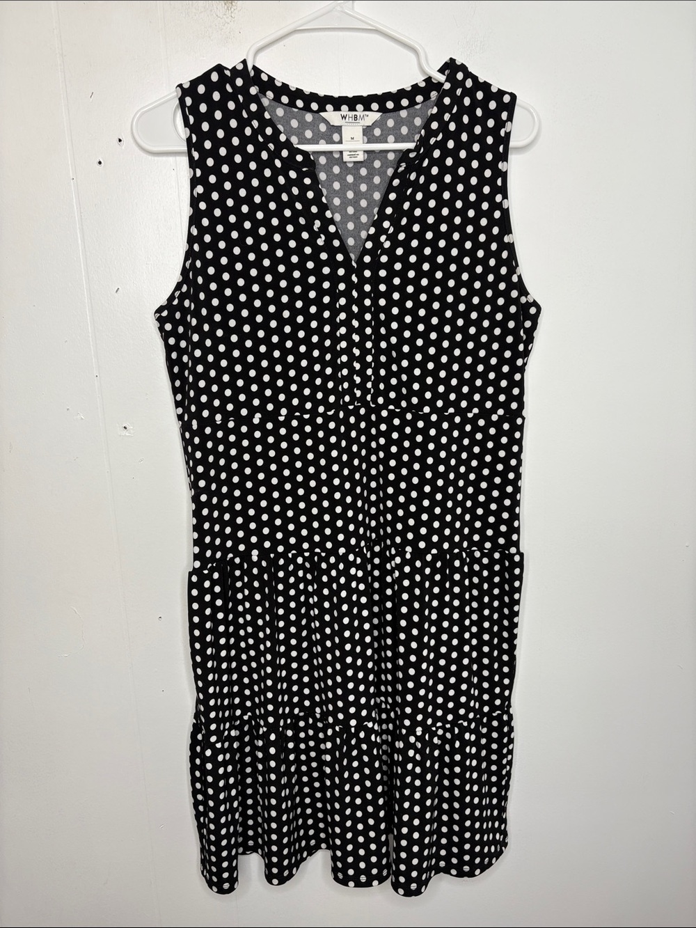 WHBM Dress Womens Medium Polka Dot Tiered Mini Tiered Jersey Stretch Classy